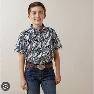 Ariat Boy’s O’Shea Hawaiian Short Sleeve Button Down Shirt Sz Medium 100% Cotton